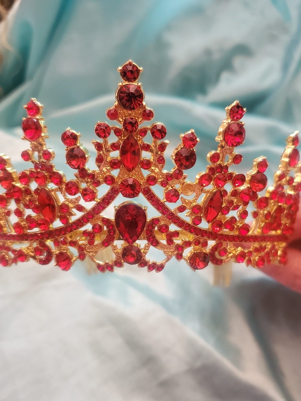 Gold Tiara with Red Gemstones - Women's Accessory